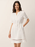 100% Linen Lace Trim Drawstring Waist Mini Dress BELLAMY
