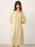 100% Linen Pintucked Embroidered Adjustable Belt Tiered Maxi Dres VERENA