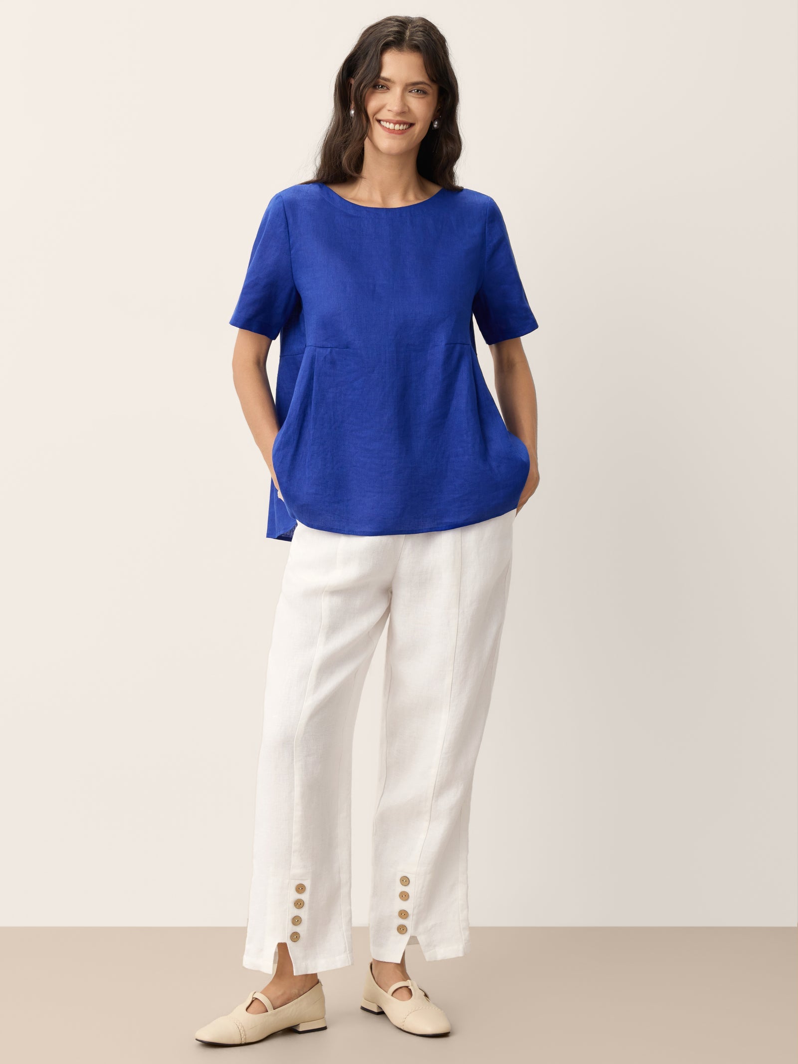 100% Linen Pleated Waist Relaxed Overtop FABIENNE