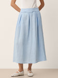 100% Linen Scalloped Waist Elasticated Back A-Line Skirt BRISEIS