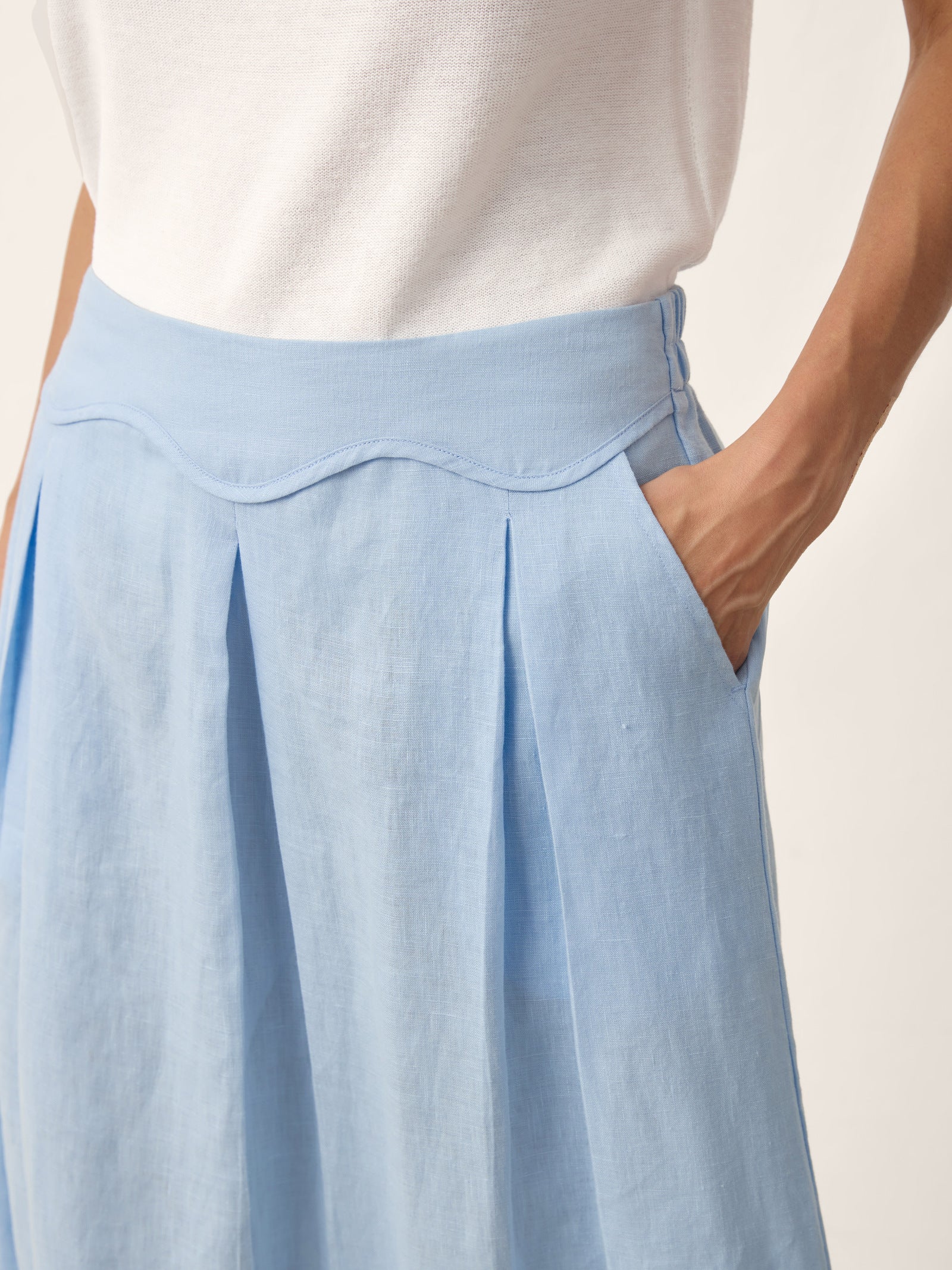 100% Linen Scalloped Waist Elasticated Back A-Line Skirt BRISEIS