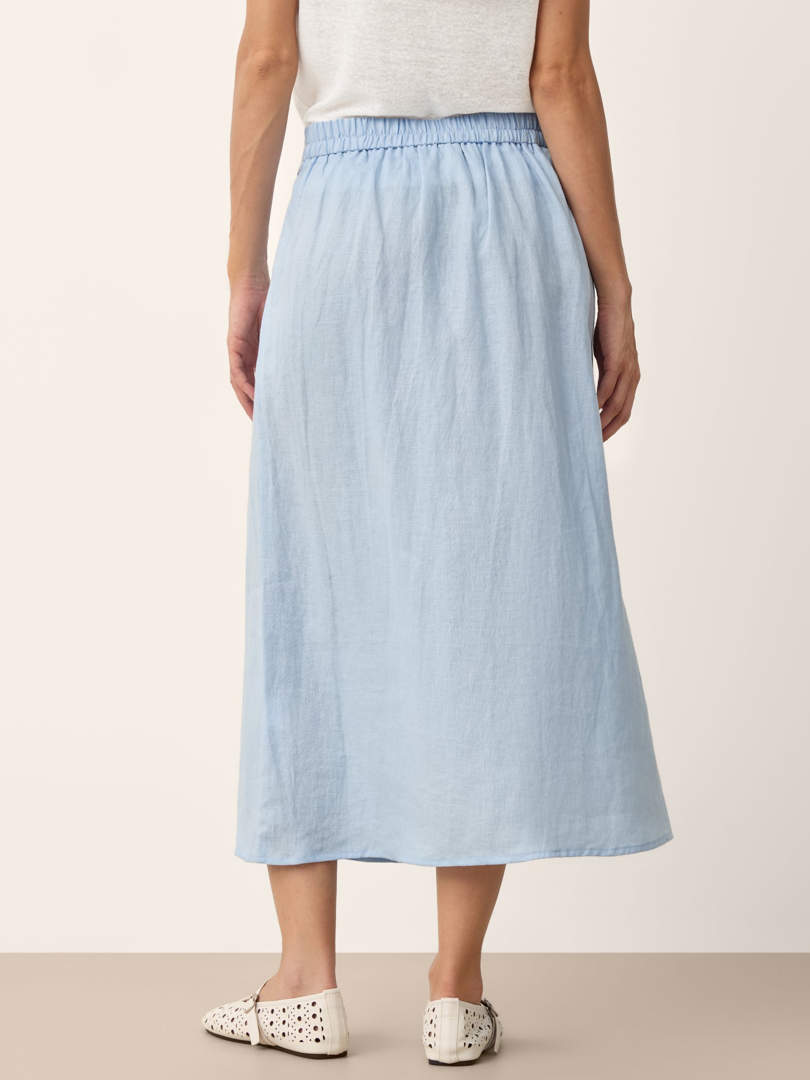 100% Linen Scalloped Waist Elasticated Back A-Line Skirt BRISEIS