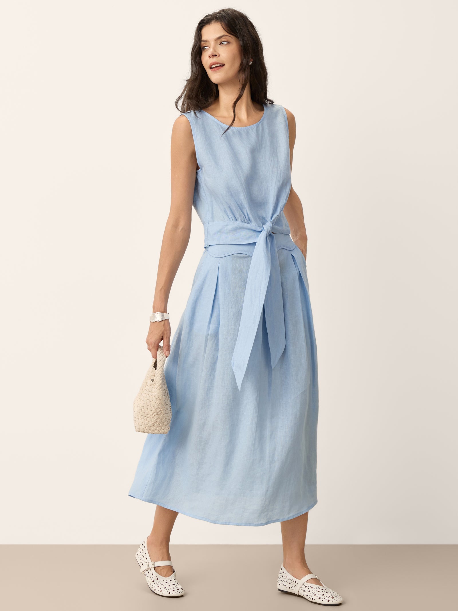 100% Linen Scalloped Waist Elasticated Back A-Line Skirt BRISEIS