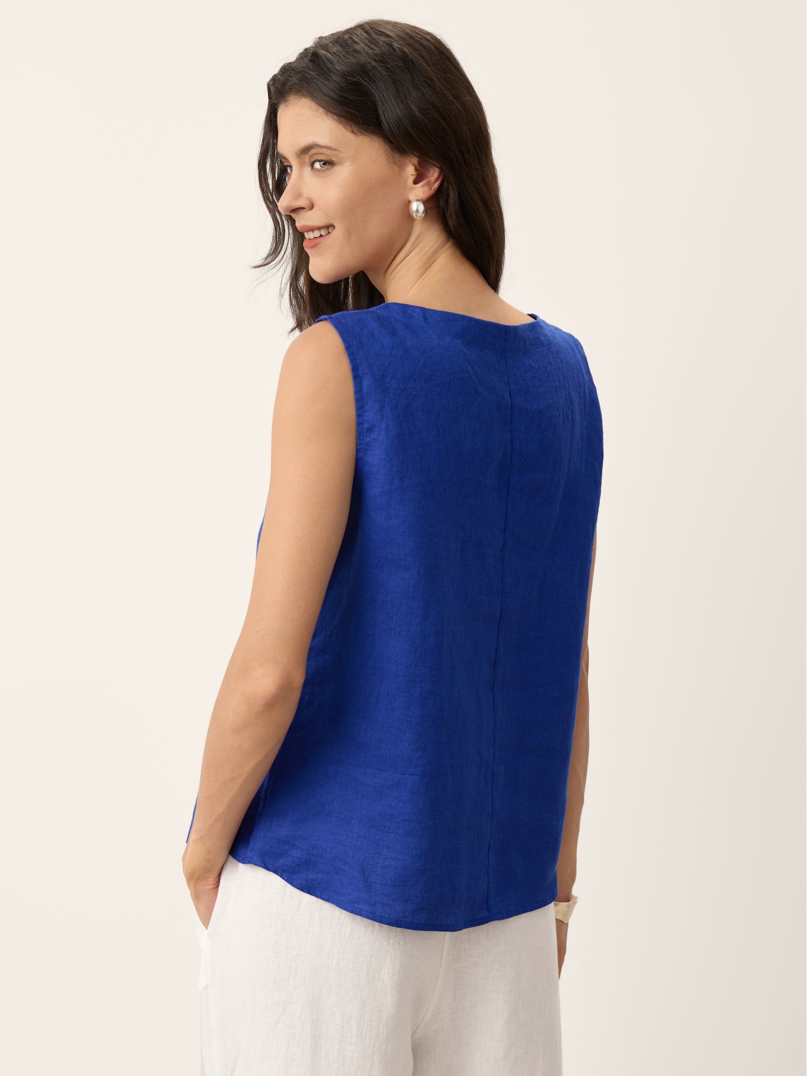 100% Linen Shell Button Detail Sleeveless Top GALATEA