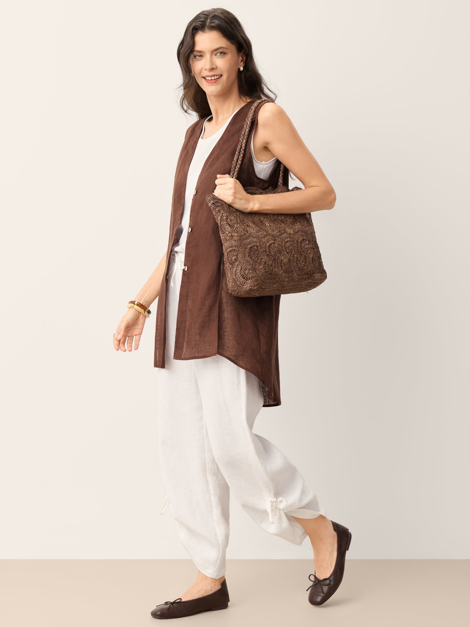 100% Linen Shell Button Slit Overtop DOMINIQUE