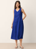 100% Linen Sleeveless V-Neck A-Line Midi Dress MARCELINE
