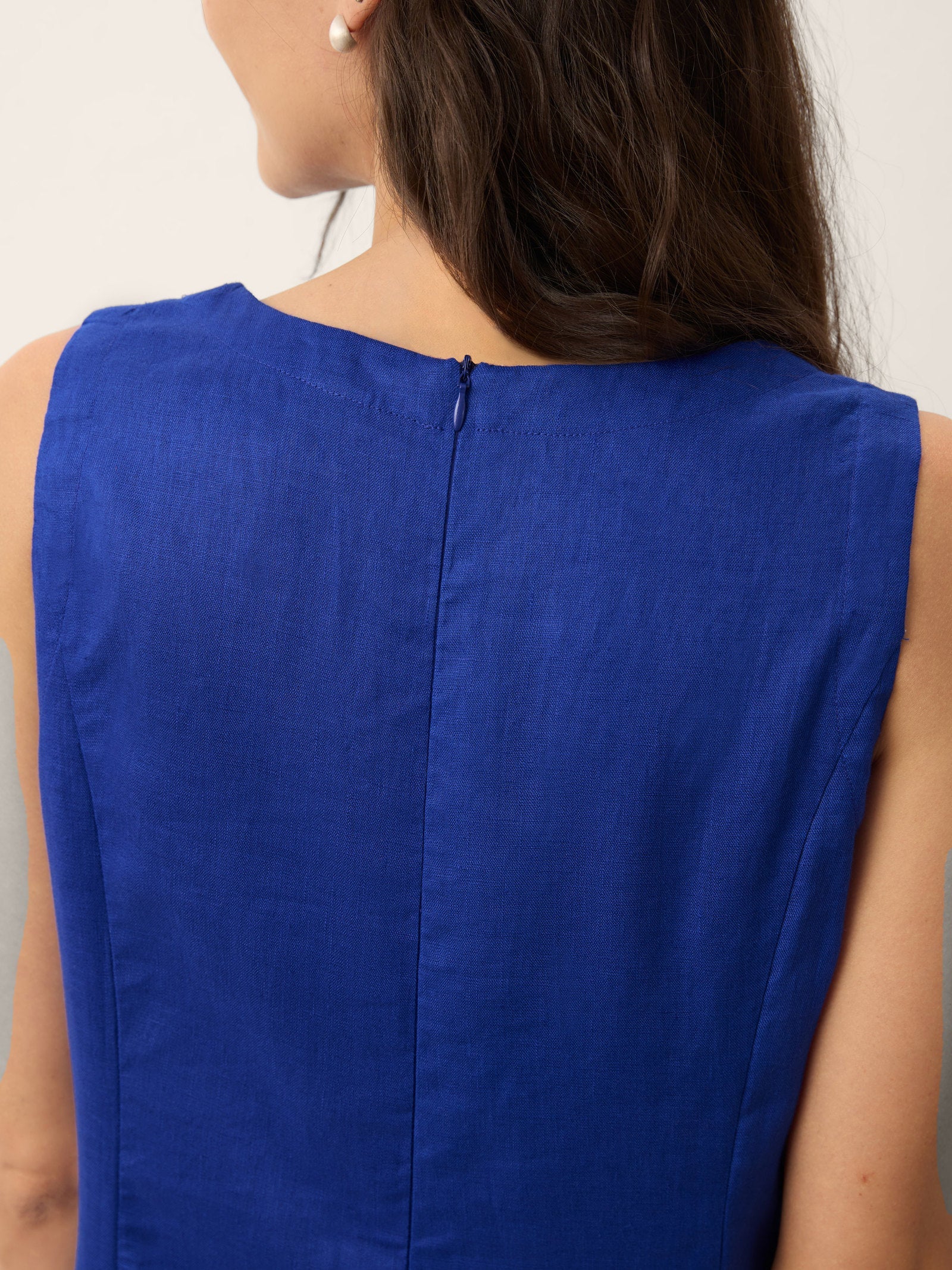 100% Linen Sleeveless V-Neck A-Line Midi Dress MARCELINE