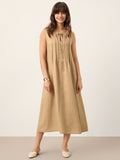 100% Linen Sleeveless Tie-Neck Pintucked Maxi Dress MILLICENT