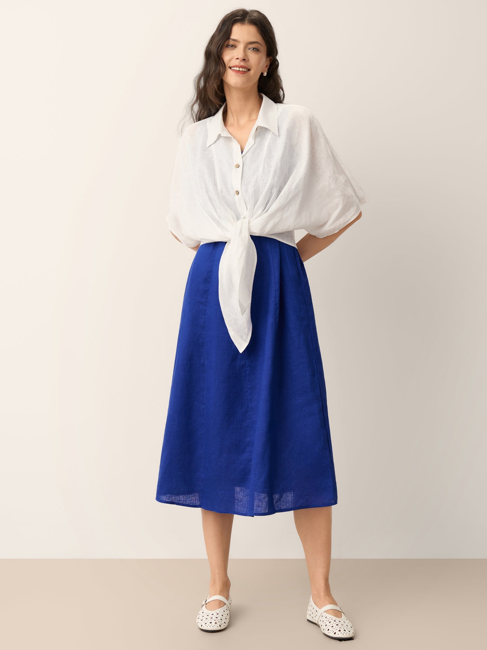 100% Linen Tie Hem Drop Shoulder Shirt XAVIERA