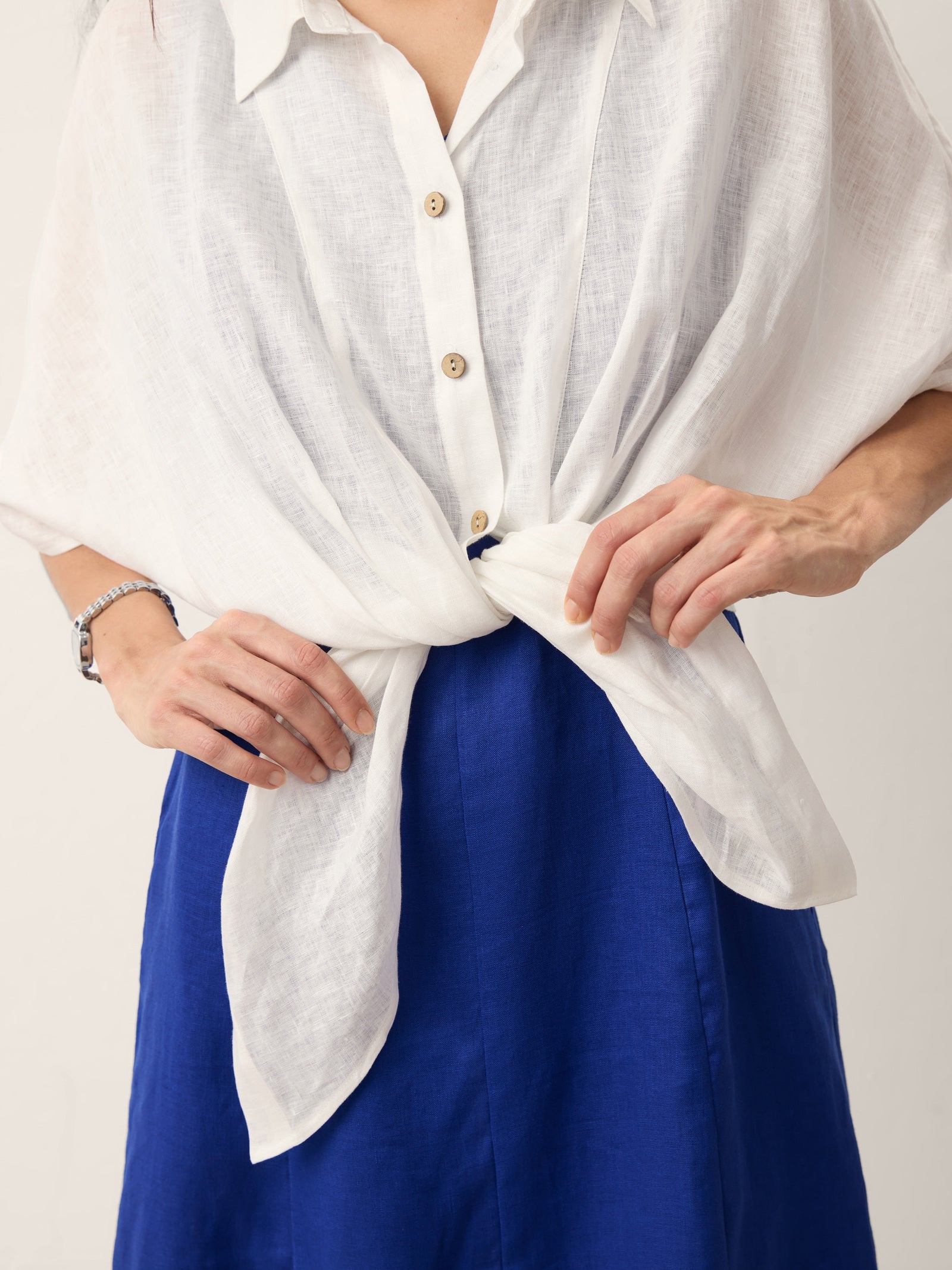 100% Linen Tie Hem Drop Shoulder Shirt XAVIERA