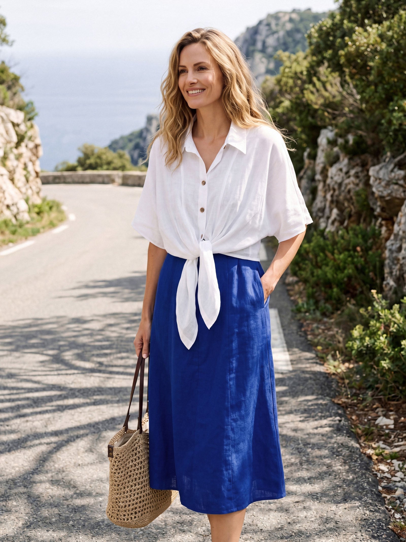 100% Linen Tie Hem Drop Shoulder Shirt XAVIERA