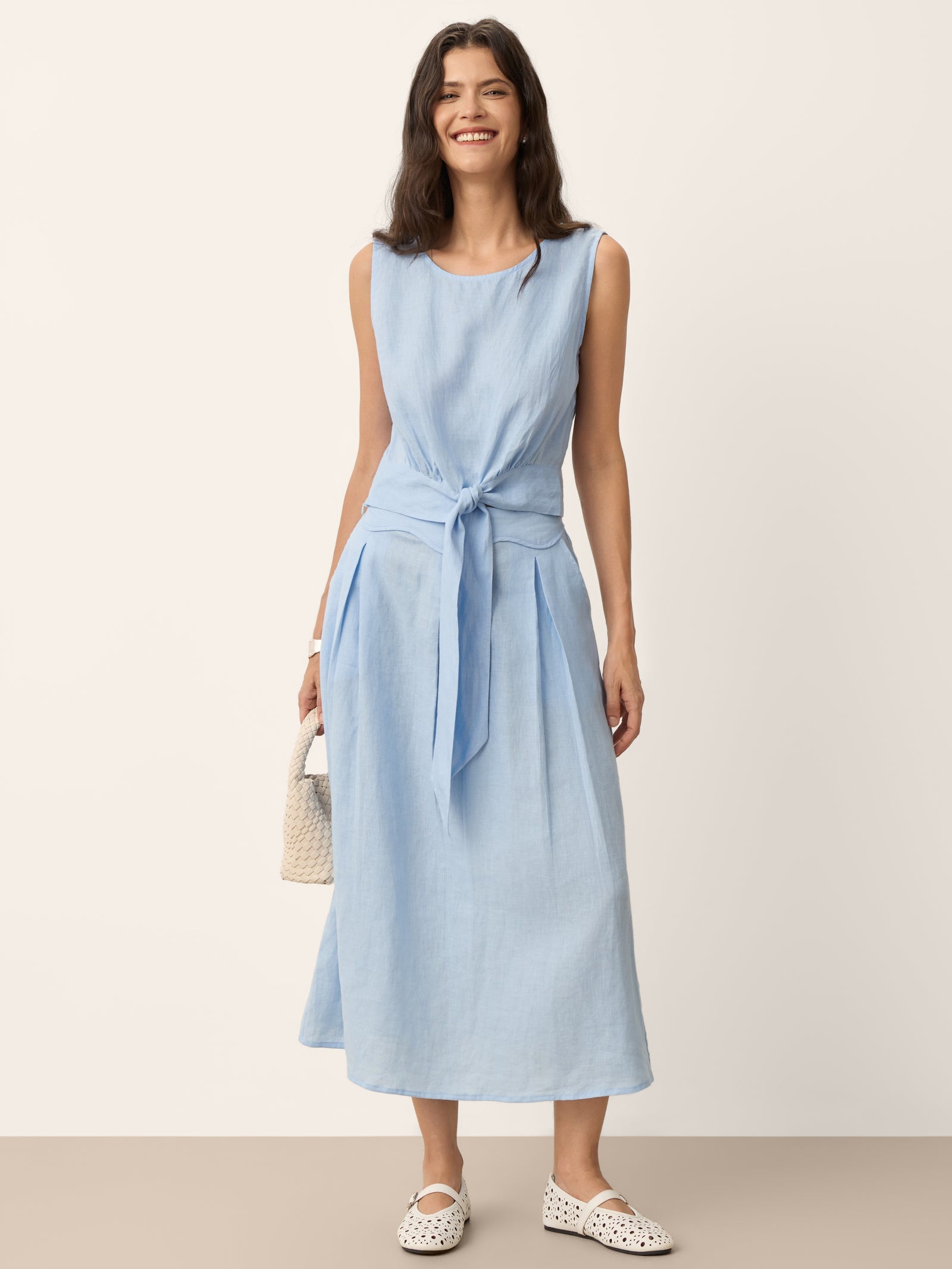 100% Linen Scalloped Waist Elasticated Back A-Line Skirt BRISEIS
