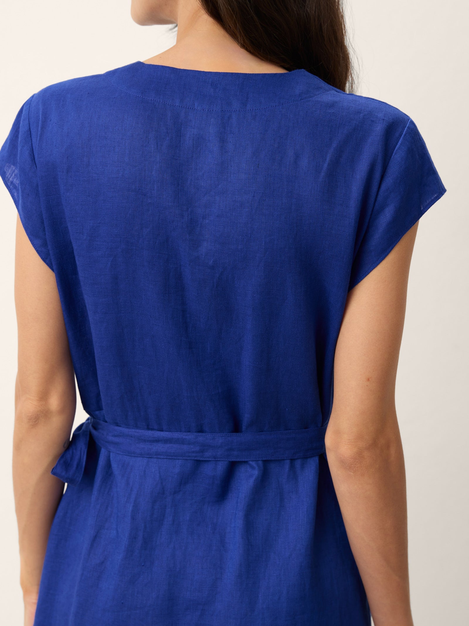 100% Linen Wrap Tie Waist A-Line Midi Dress KERSTIN