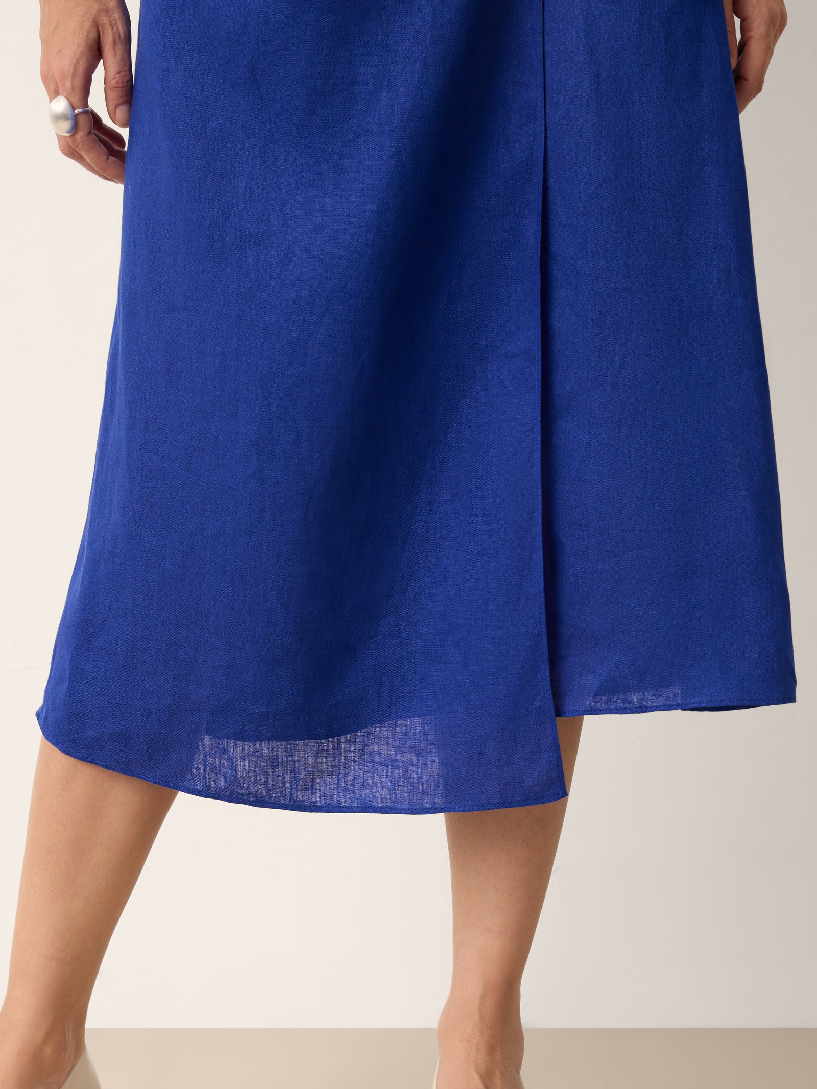 100% Linen Wrap Tie Waist A-Line Midi Dress KERSTIN