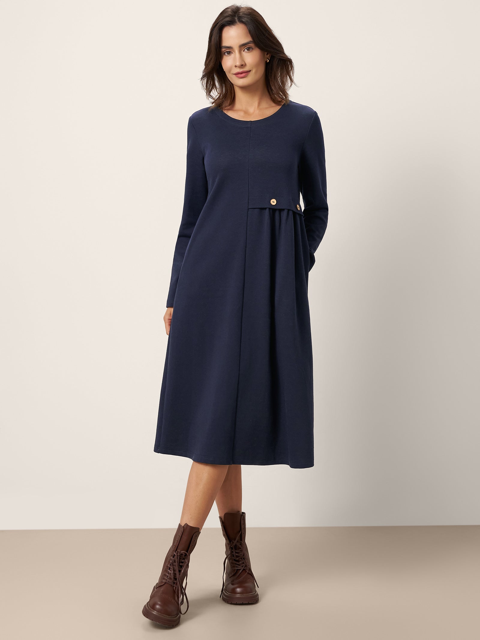 Asymmetric Pleated Waist Midi Dress ALYSSA