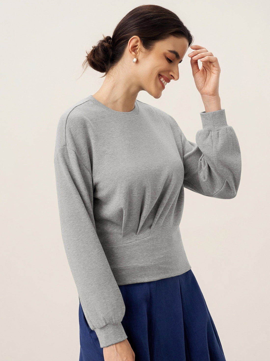 Asymmetric Ruched Stretch Knit Top CALLIOPE