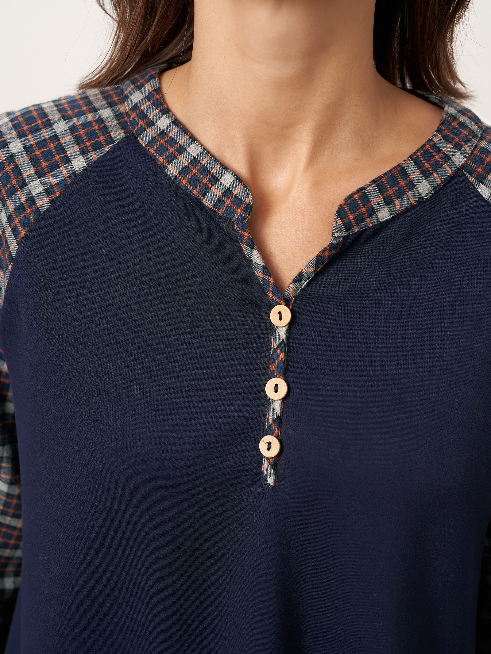 Cotton Contrast Collar Long Sleeve Top CARMEN