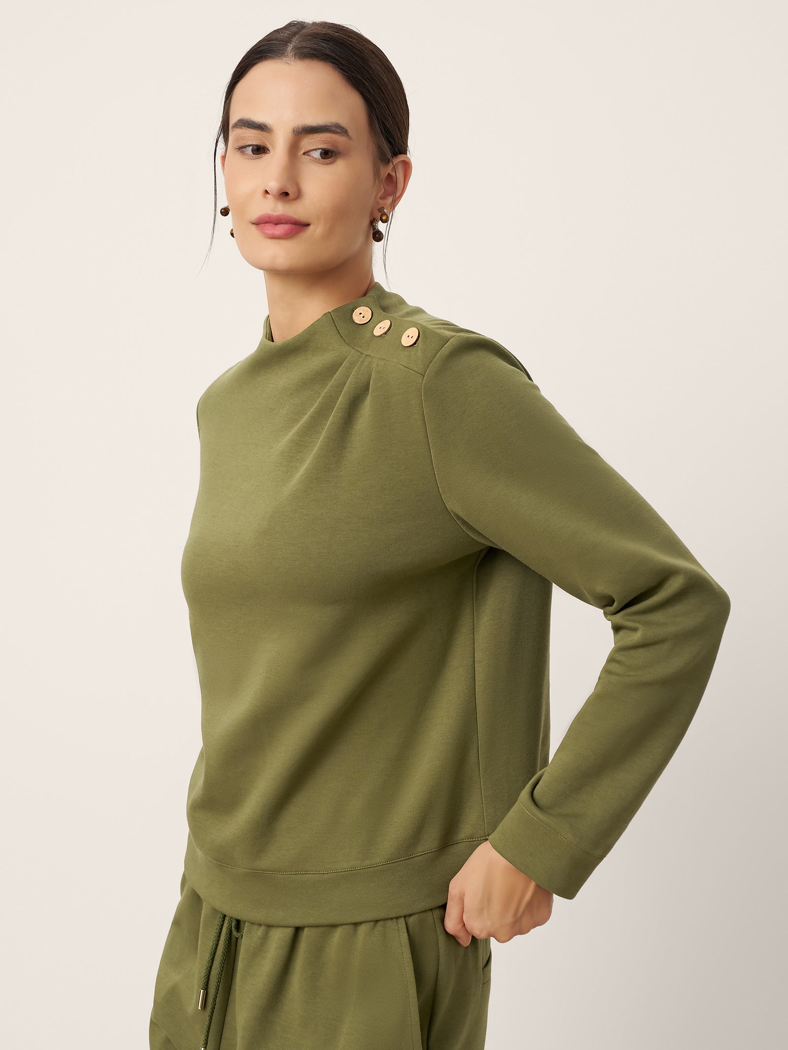 Cotton Shoulder Button Long Sleeve Top MYRA
