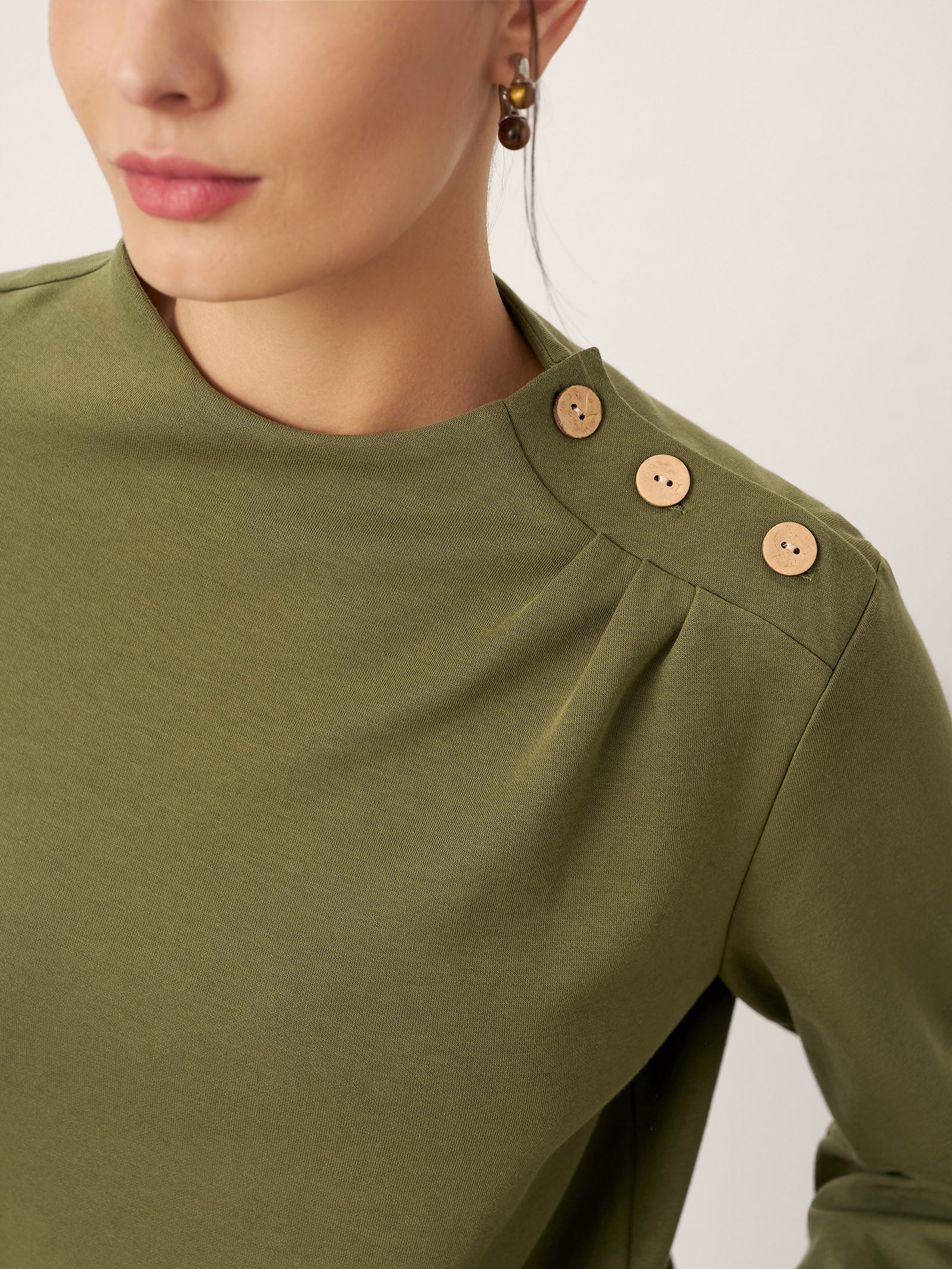 Cotton Shoulder Button Long Sleeve Top MYRA