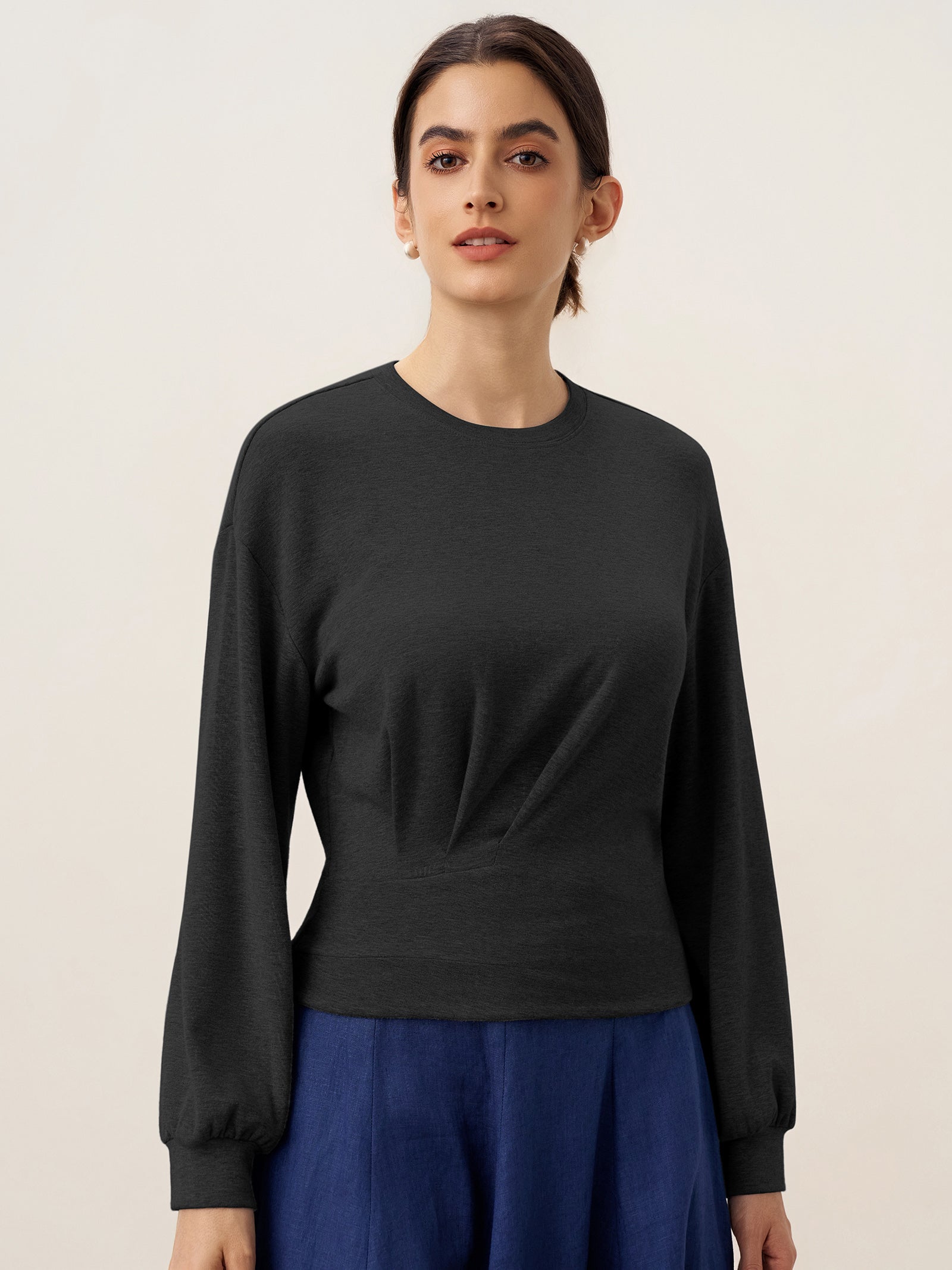 Asymmetric Ruched Stretch Knit Top CALLIOPE