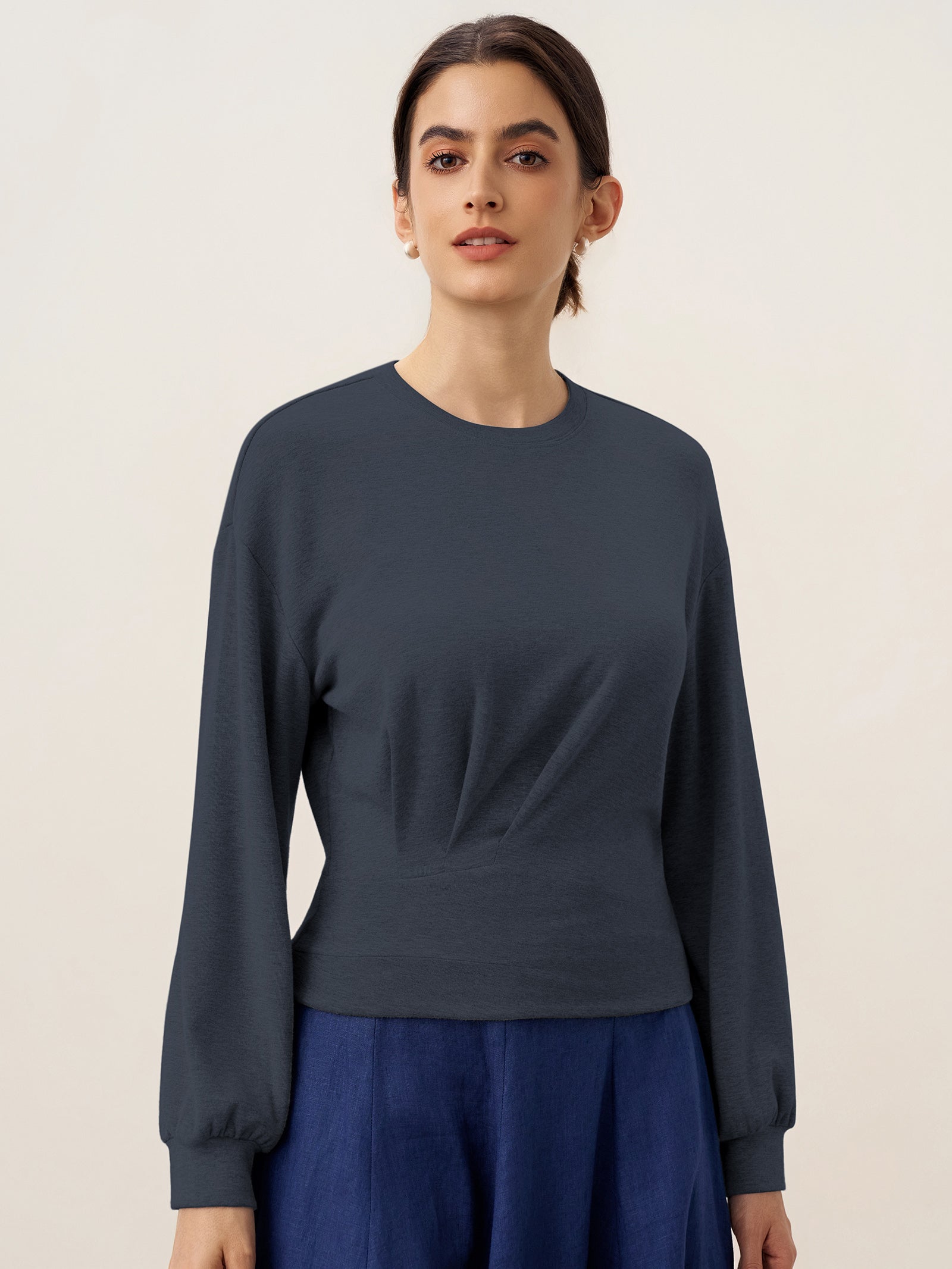 Asymmetric Ruched Stretch Knit Top CALLIOPE