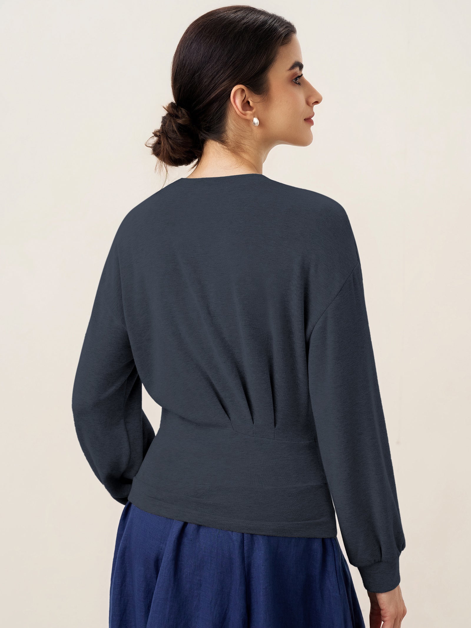 Asymmetric Ruched Stretch Knit Top CALLIOPE