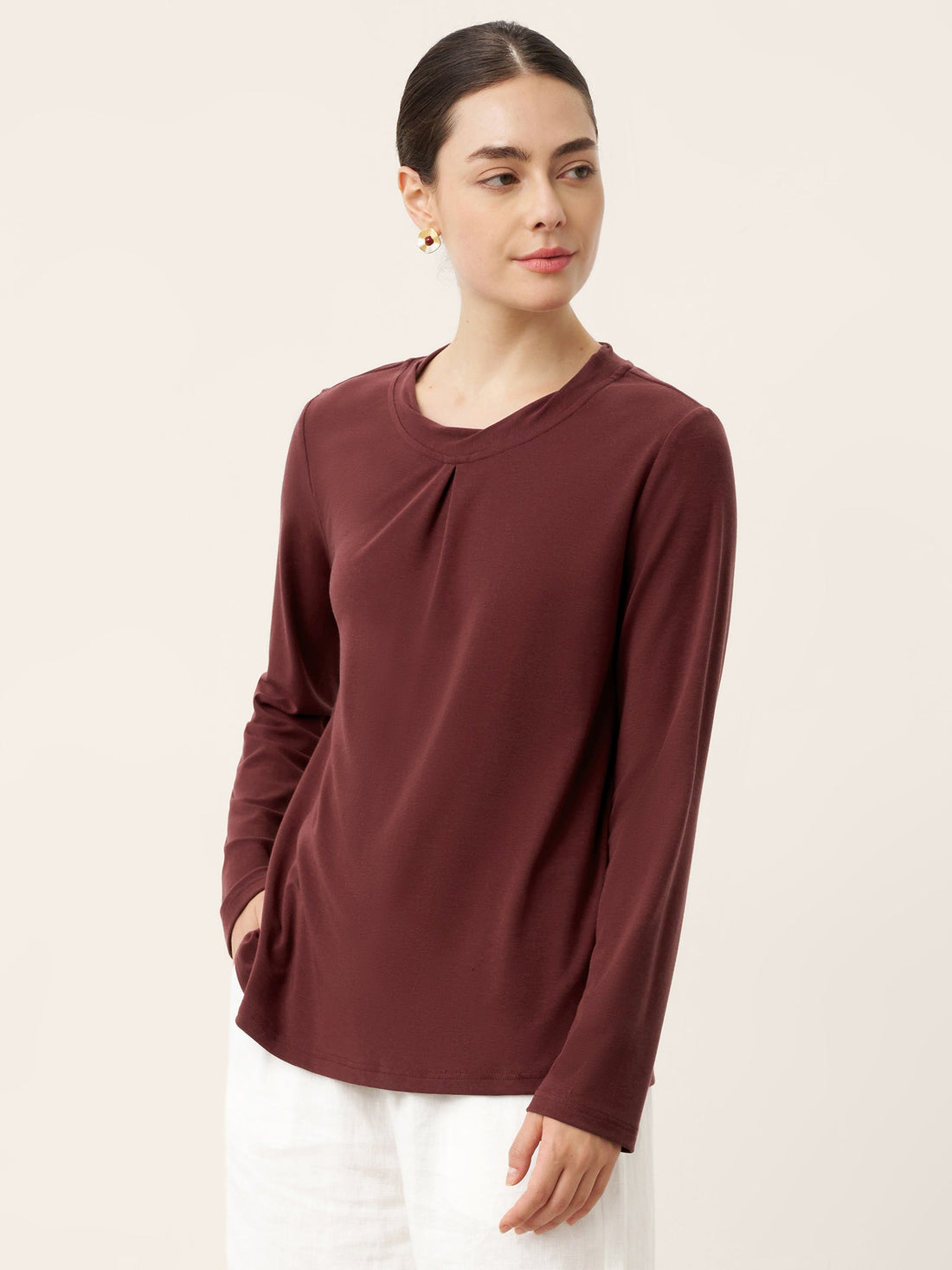 Wool Lyocell Twisted Neck Pullover Top NERISSA